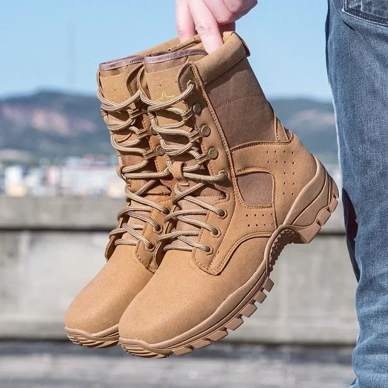 

20262025 new combat training boots men's ultra-light outdoor waterproof training boots cowhide anti-puncture breathable desert b