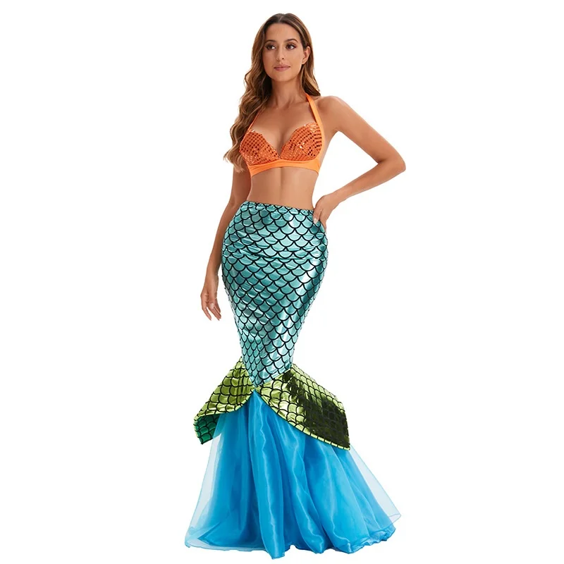 2025 New loween Adult Mermaid Princ Long Dr Sequin Role Play Sexy Wrap Chest Fi Tail Costume Chinese Production
