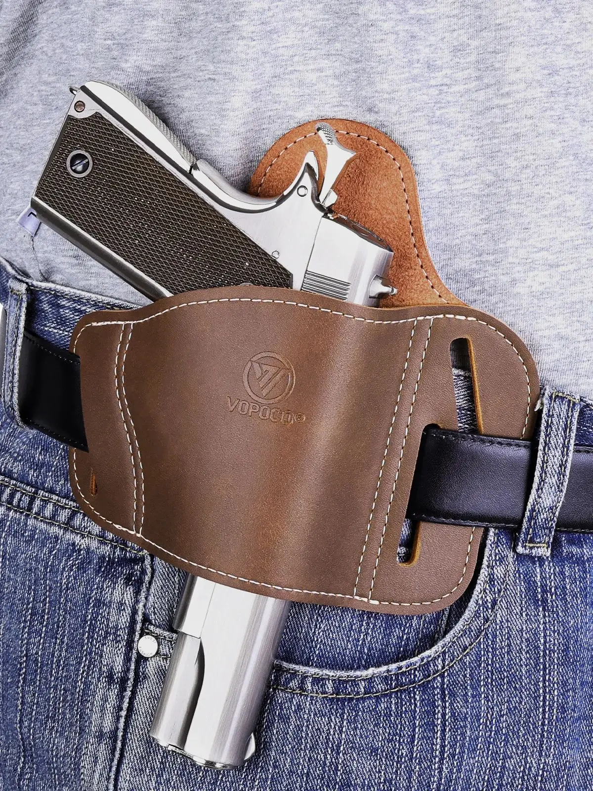 Étui pour pistolet en cuir OWB 1911, étui à crêpes à 3 fentes pour Glock 17/19/19x/22/23/ /31/32/45, Colt 1911, Springfield 1911