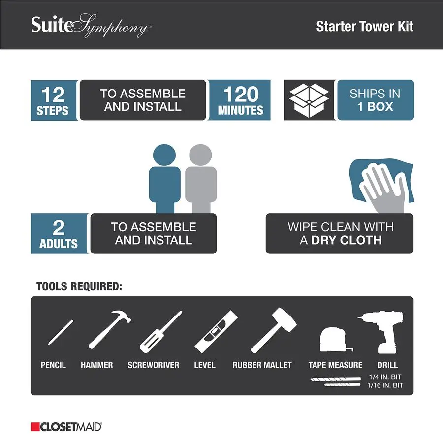 مجموعة أدوات تنظيم الخزانة الخشبية من SuiteSymphony و3 قضبان تعليق، أرفف، قابلة للتعديل، تناسب المساحات 5 10 أقدام. واسعة، بيضاء نقية #2