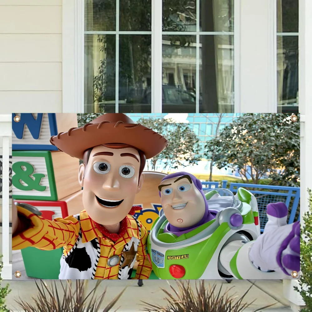 Disney Buzz Lightyear Garage Flag Outdoor Flags Banners Room Decor Y2k Four Hole Single Sided Flag Wall Decoration Decorations