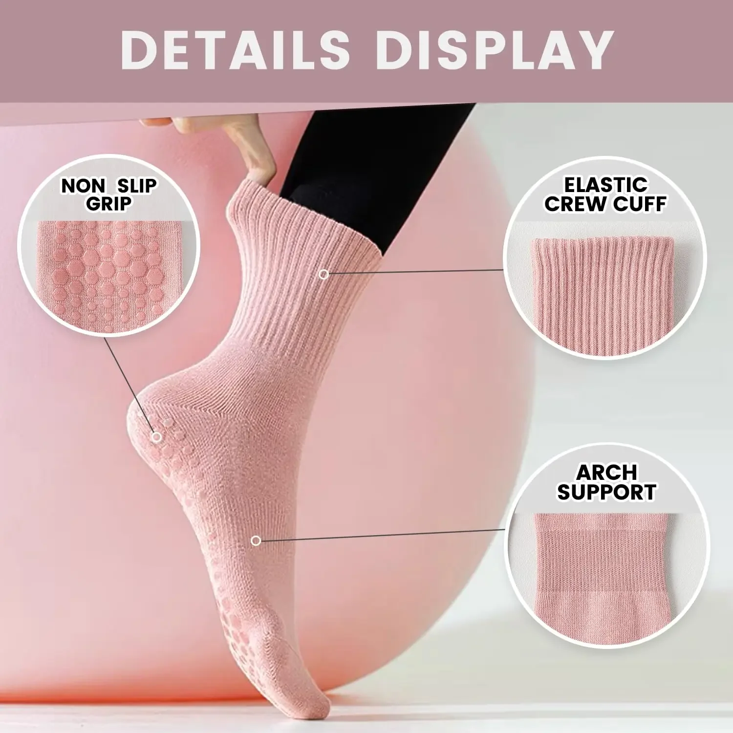 女性用ヨガソックス4足、ソリッドカラーのミッドソール滑り止め - Yoga & Fitness Center のレビューと価格