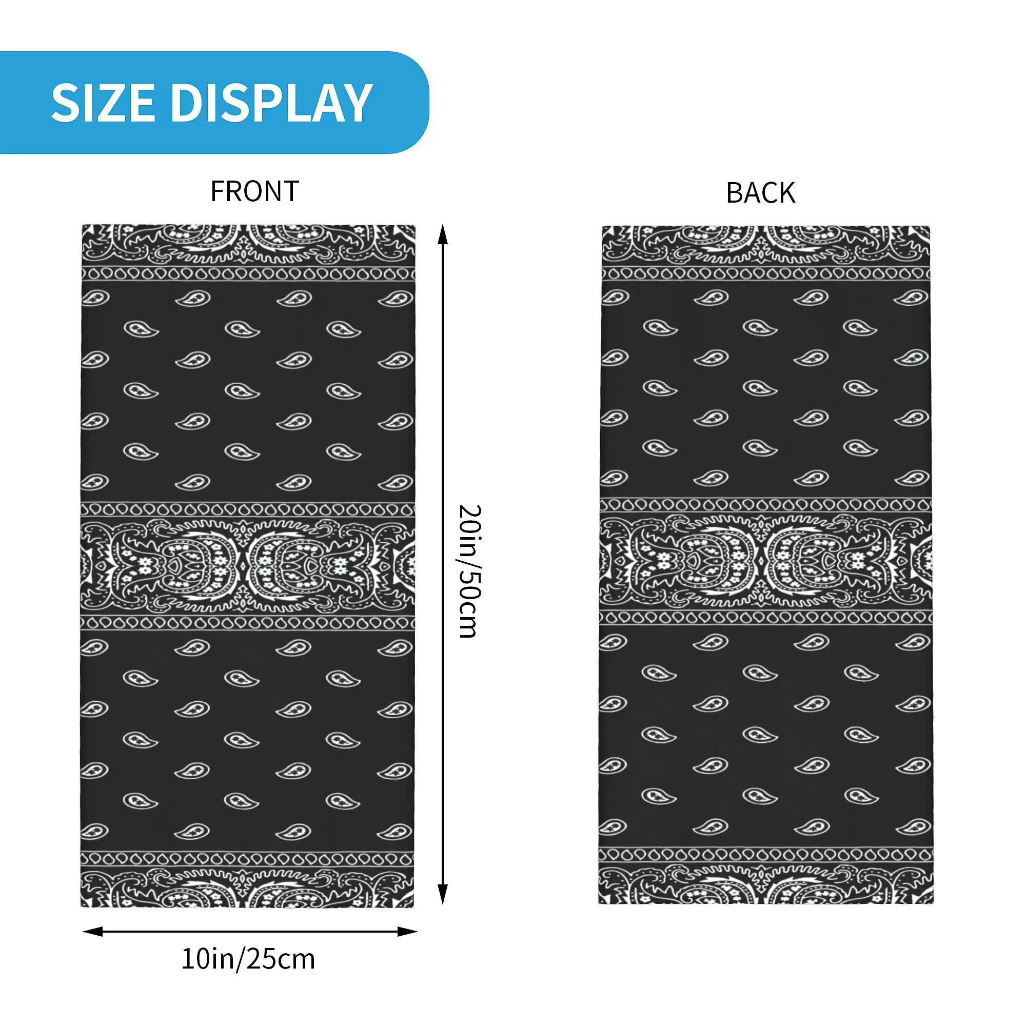 Custom Black and White Bandana Paisley Pattern Bandana Neck Gaiter for Hiking Running Wrap Scarf Bohemian Headband Warmer