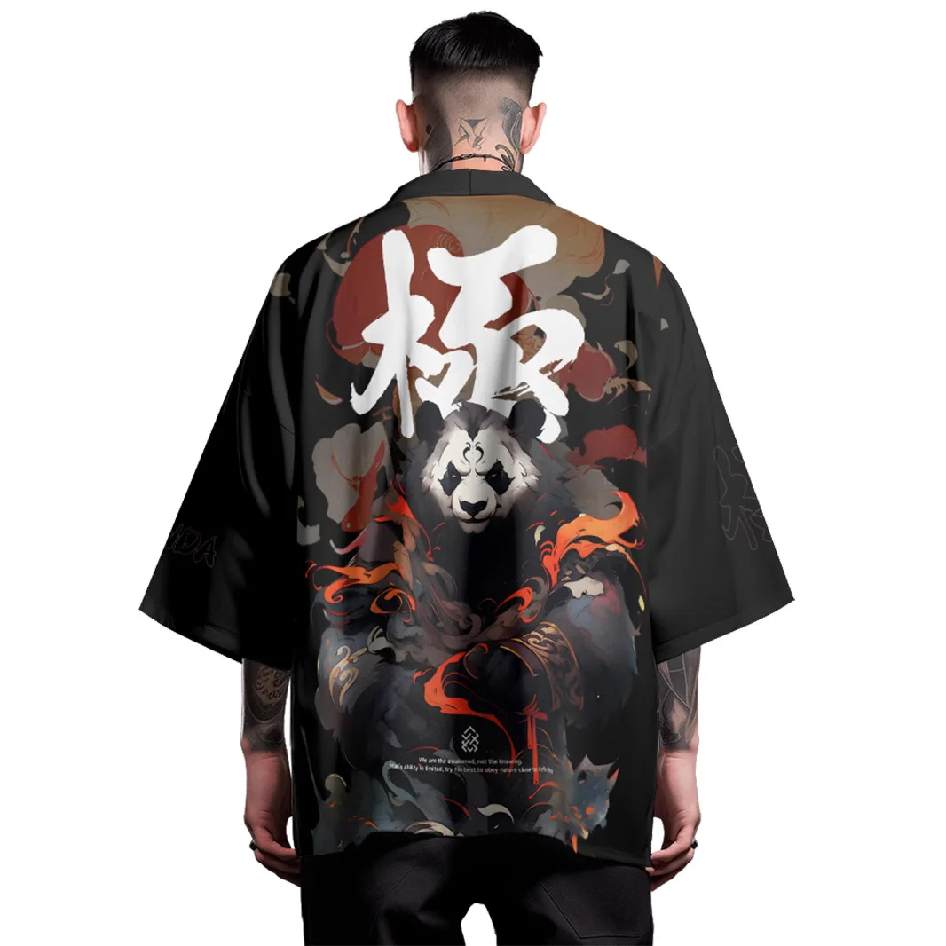 

Plus Size Beach Japanese Samurai Cosplay Haori Anime Chinese Panda Print Kimono Cardigan Men Yukata Traditional Asian Clothing