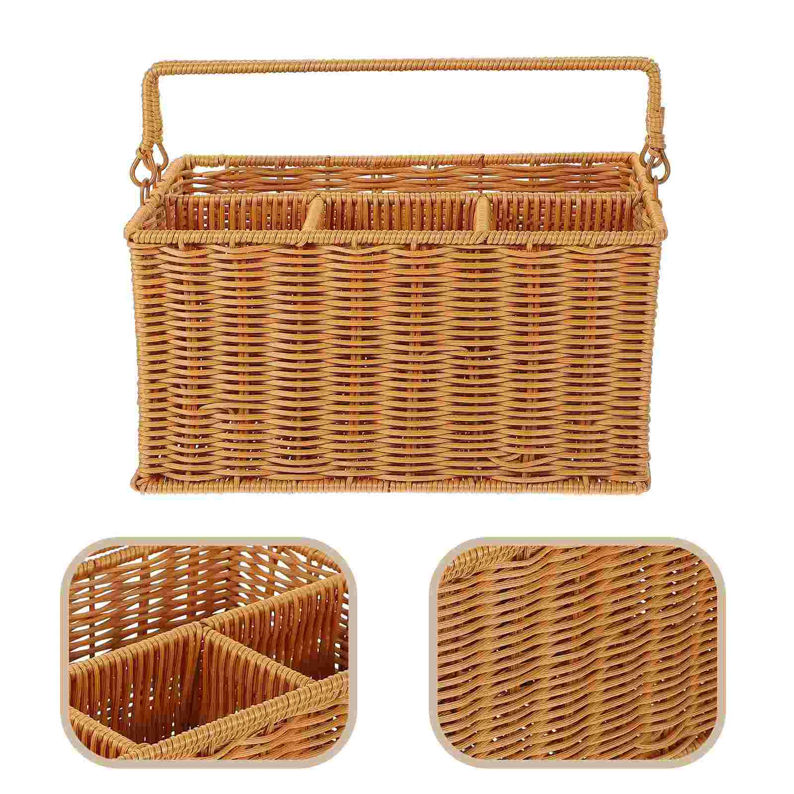 

Woven Cutlery Storage Basket Outdoor Picnic Silverware Organizer Bedroom Organizing Holder Flatware Pp Compact Craft