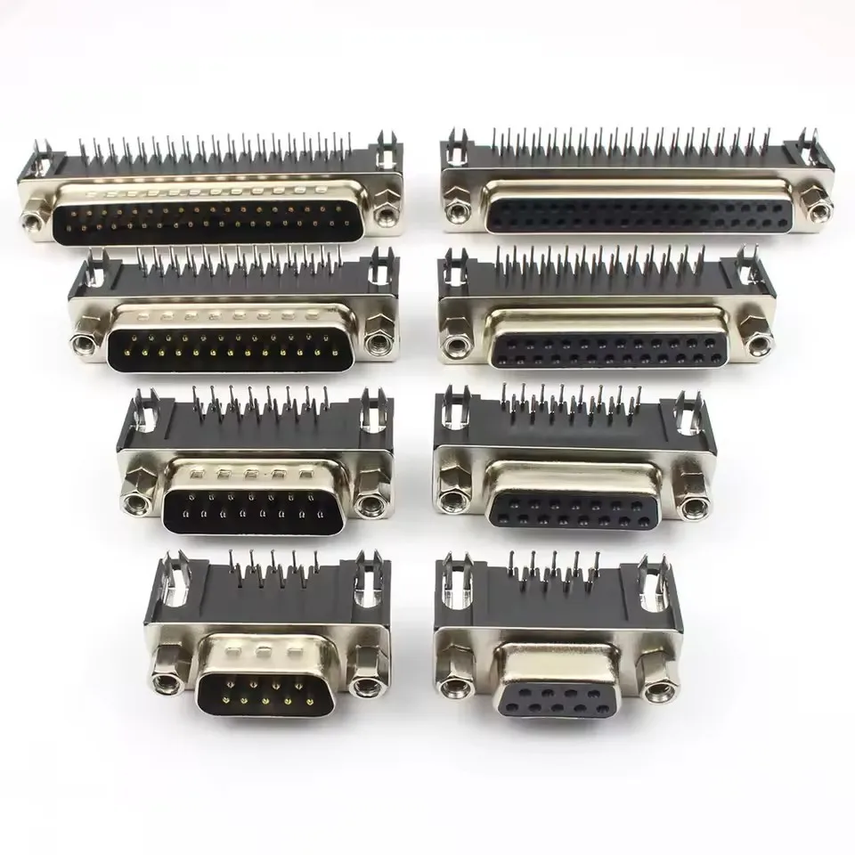 5pcs D-SUB 9 15 25 37 Pin Male Female PCB Connector With Set Screw Plug Socket Adapter Right Angle 2 Rows DB9 DB15 DB25 DB37