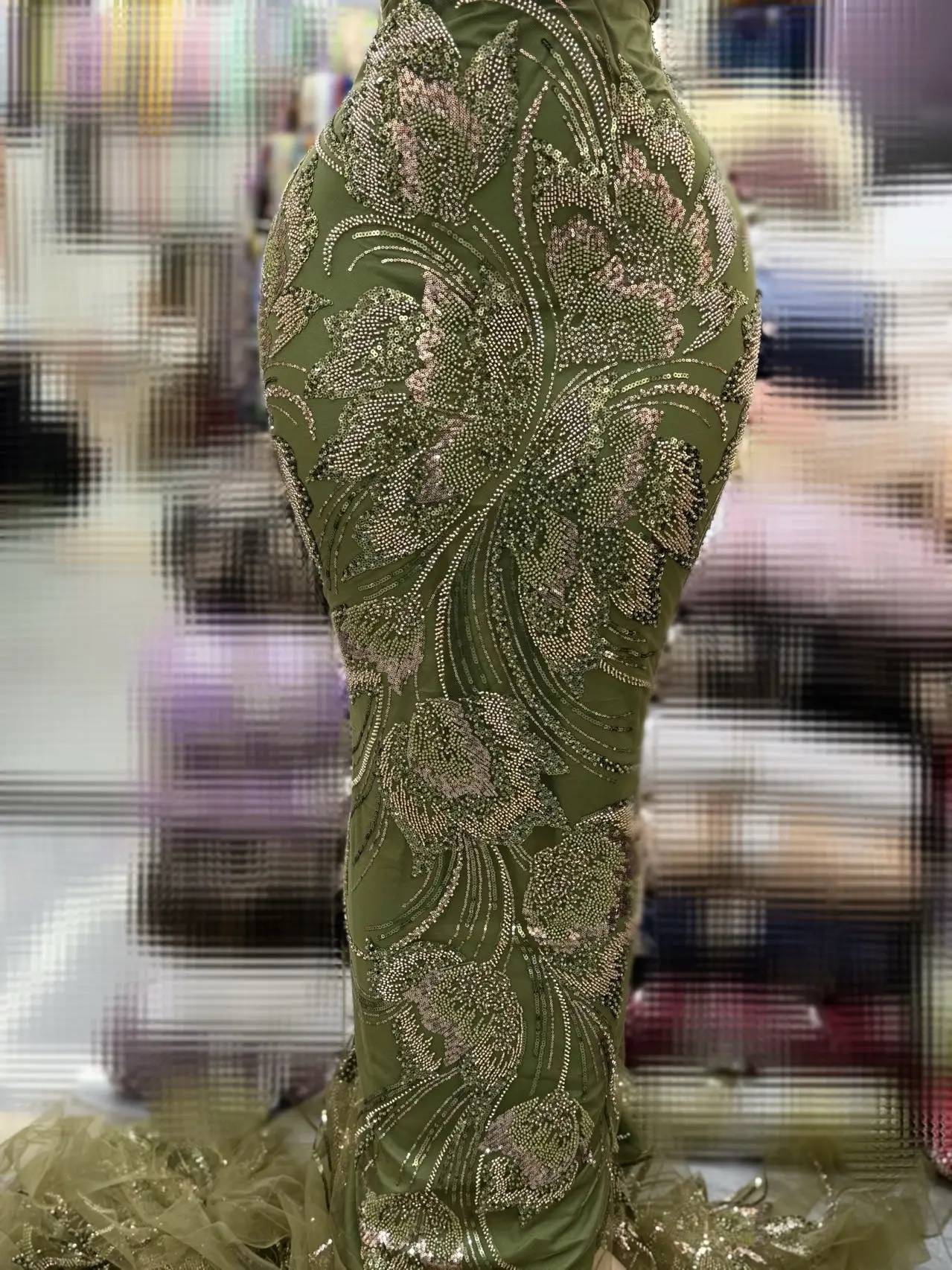 High-End Handmade Beaded Lace Fabric Sequins Embroidery Beads Nigerian 3D Embroidery Mesh Lace Fabric For Wedding Dresses Party