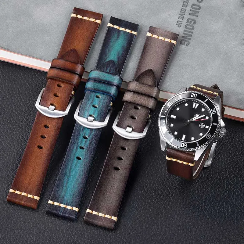 Bracelet de Montre Rétro en Cuir group, Accessoire Universel pour Panerai, Samsung Galaxy, Huawei, 18mm, 20mm, 22mm, 24