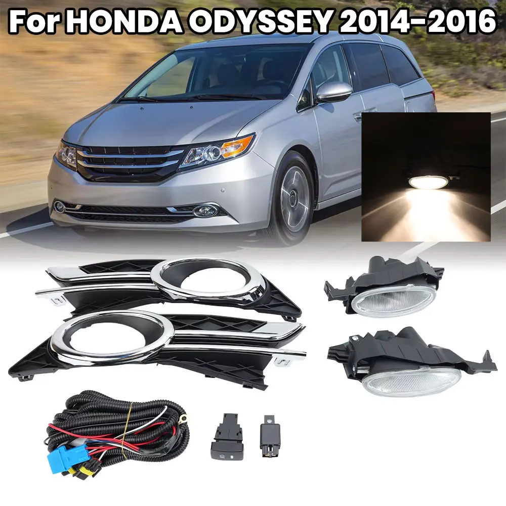 

For Honda Odyssey 2014 2015 2016 Fog Lights kit foglamp Halogen Bumper Driving Daylight DRL Chrome cover Trim Wires Switch assy