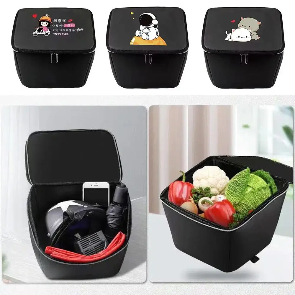 黒自転車バスケットライナー漫画パターン日焼け防止自転車フロントバスケットバッグ防水自転車バスケット収納袋電動自転車