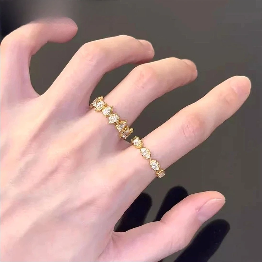 Exquisite 925 sterling silver vintage exclusive ring - high-end irregular-edge set diamond stackable pair of earrings for women