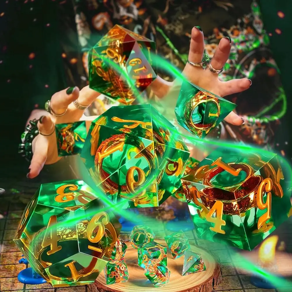 

7PCS New Resin Fluid Dice Set Blue Green Purple D4 D6 D8 D10 D12 D20 Liquid Dices Polyhedral Table Games Accessories Gift