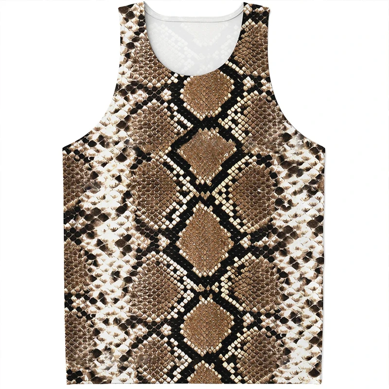 Snake Skin 3D Print Tank Tops Men\'s Fashion Streetwear Oversized Sleeveless Tank Top Bodybuilding Fitness Gym Vest Man Clothing