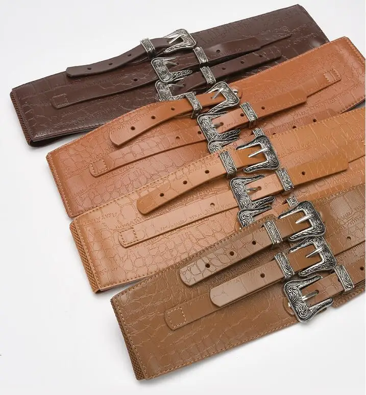 المرأة المدرج موضة جلد طبيعي مطاطا فستان Cummerbunds الكورسيهات حزام أحزمة الديكور واسعة حزام R2065