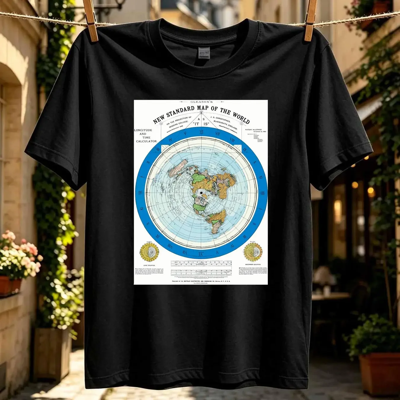 washed T Shirt Flat Earth Vintage AE Gleason Map Azimuthal Equidistant Projection Maps vintage Washed Stretched Unisex homme