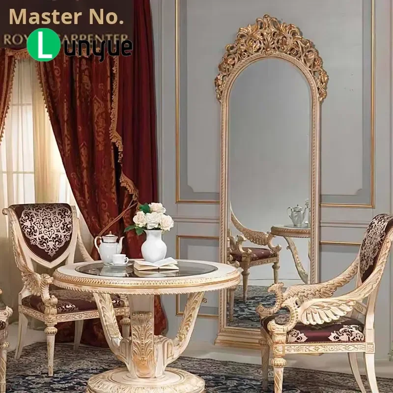 European Villa Solid Wood Carved Flower Decorative Floor Mirror Full Length Dressing Mirror for Bedroom Home Decor Elegant
