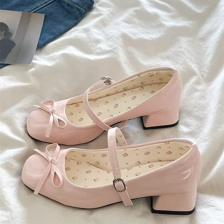 

2026 New Patent Leather Women Mary Jane Shoes Fashion Shallow Butterfly-knot Shoes Spring Autumn Wedding Party Shoes