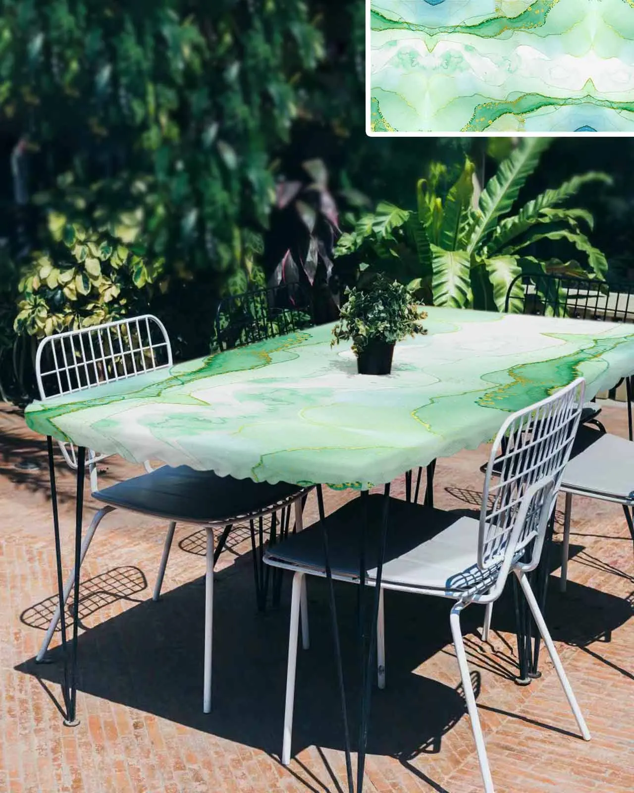 Abstract Streamline Marble Watercolor Round Elastic Edged Table Cover Protector Cloth Waterproof Rectangle Fitted Tablecloth