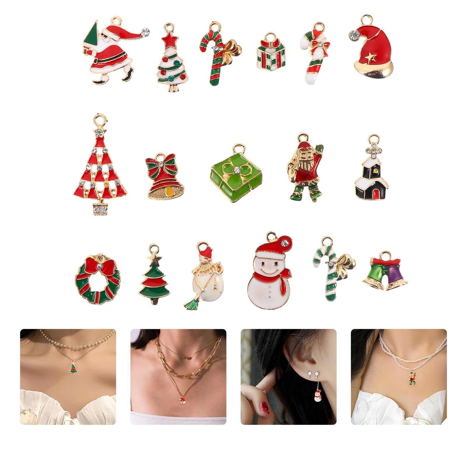 17 قطعة قلادة سبيكة سحر بالتنقيط DIY مستلزمات صناعة المجوهرات عيد الميلاد قلادة مجموعة سحر معدني للهدايا DIY