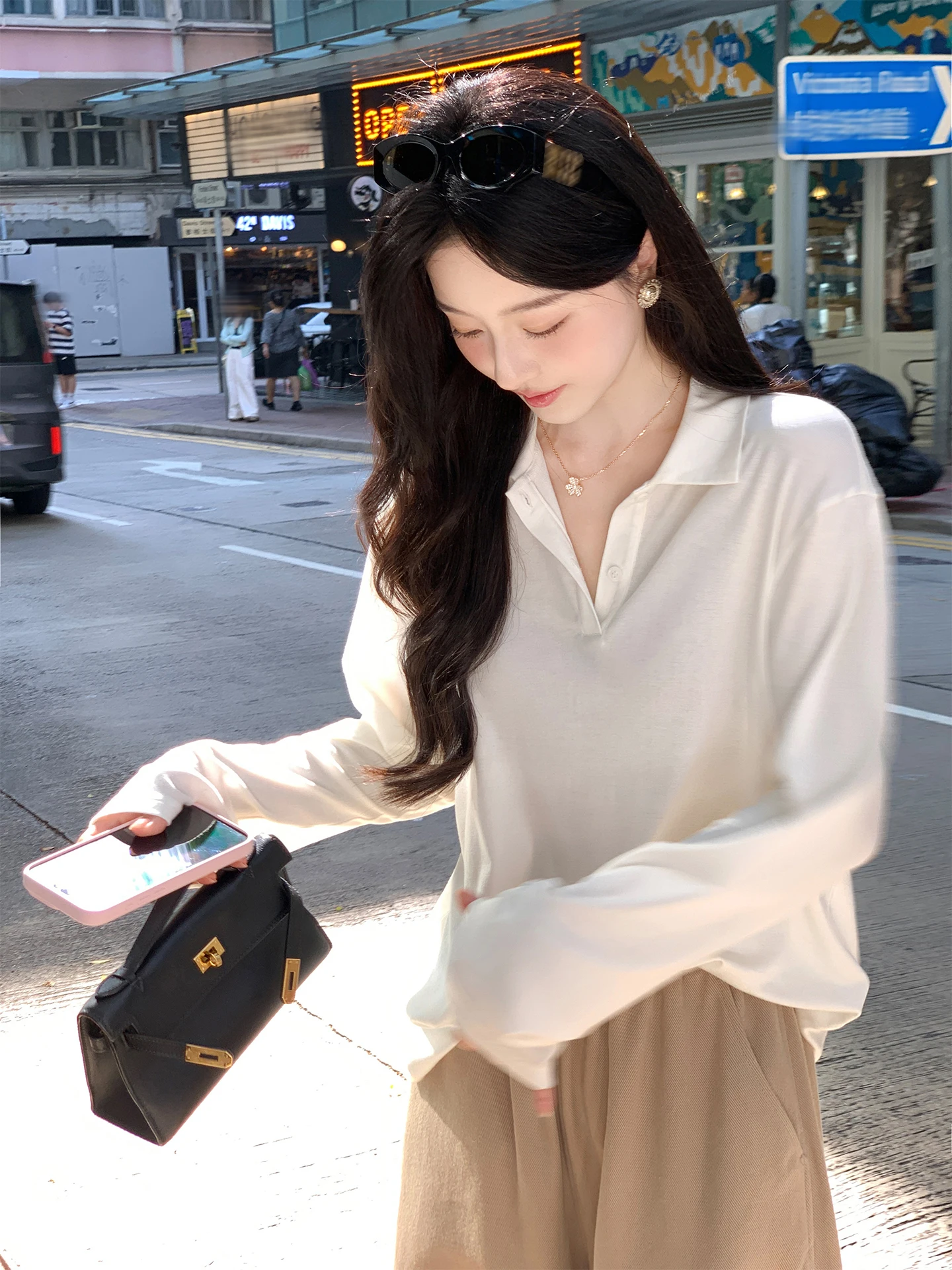 

Aboutpoem Larsele Ne Long Sve Basic Loose Women's T-irt Autumn White Versatile Straight Cut Knitted Faion