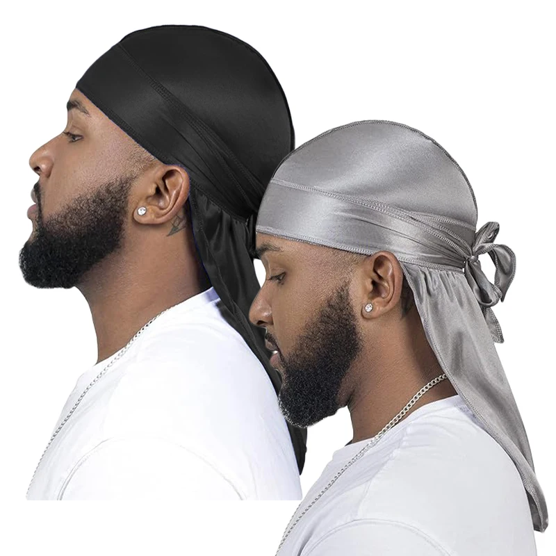 Unisex Seidige Lange Schwanz Durag Piraten Hut Turban Mode Headwraps Kappe Bandana Frauen Männer Kopfbedeckungen Kappen Hijab Haar Zubehör 