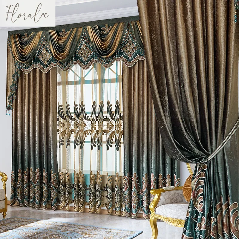 

Luxurious embroidered curtains for villa living room dining room blackout cloth modern European style high-end curtains custom