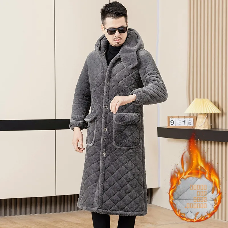 

Men's Winter Thiened Fce Lined Faionable Long Coat Home Wear Cotton Jaet Warm Sli Outerwear Busin Casual