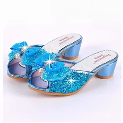 Sandali estivi per ragazze pantofola con paillettes Princesse bambini tacco alto scarpe eleganti da festa pantofola in pelle per scivoli per bambini