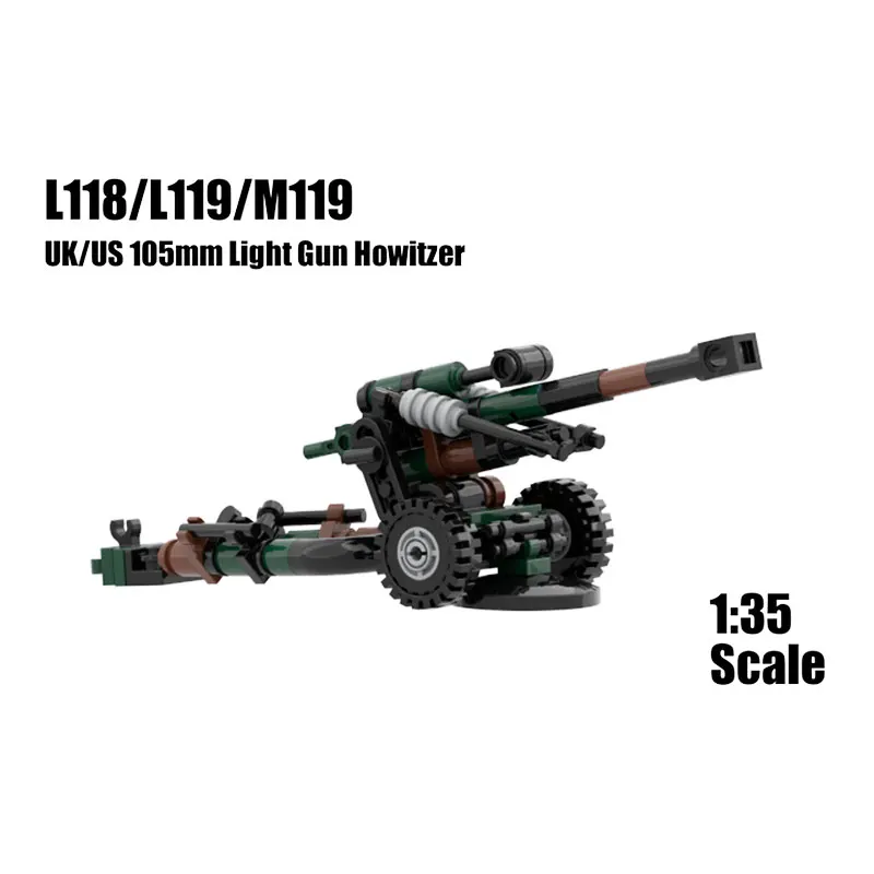 2024 New Building Blocks WW II Military L118/L119/M119 UK/US 105mm Light Gun Weapon 1:35 Scale DIY Model Puzzle Education MOC