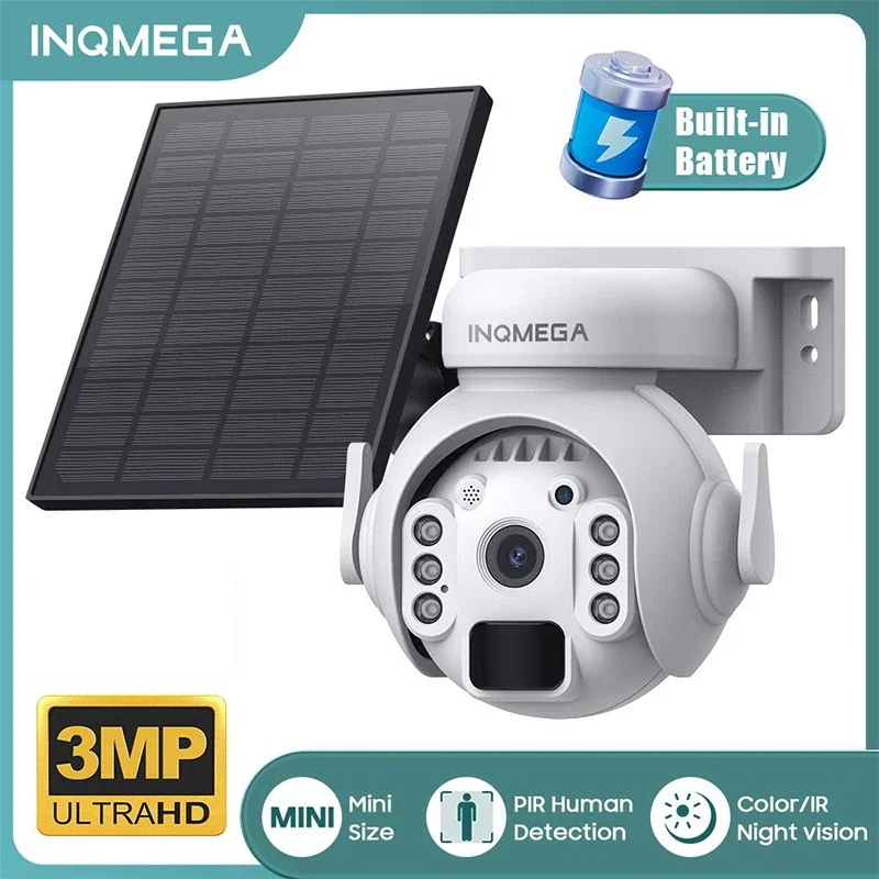 INQMEGA 3MP Solar Cameras WIFI Wireless Outdoor 360° View Animal Monitoring Solar Battery PTZ Security Camera Surveillance CCTV