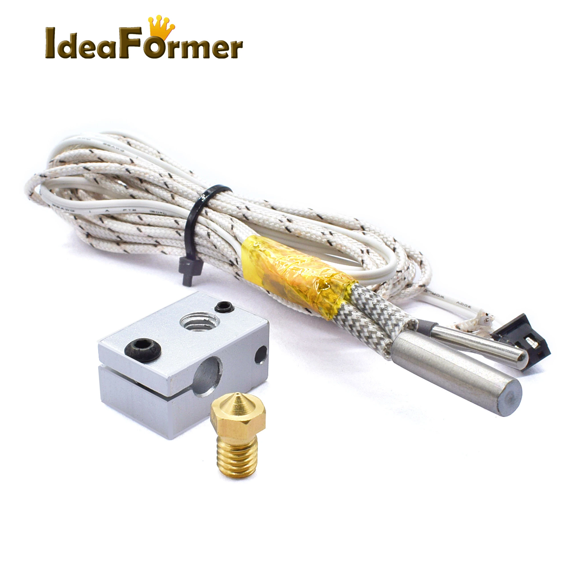 3D printer Onderdelen E3D V6 Verwarming Aluminium Blok + HT-NTC100K Thermistor met XH2.54 terminal + 50 W Verwarming Buis voor V6 J-head Hotend