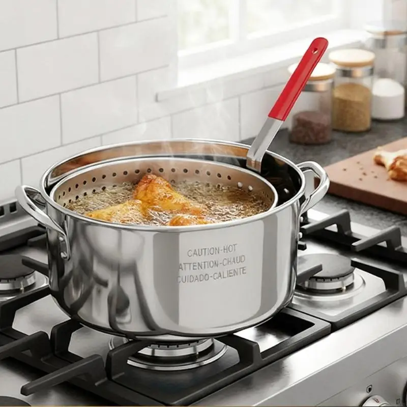 Deep Frying Pot 10-Quart Outdoor Fish Fryers Pot Set with 8-Quart Perforated Basket and Lid for Open-Flame Cooking, KXRE