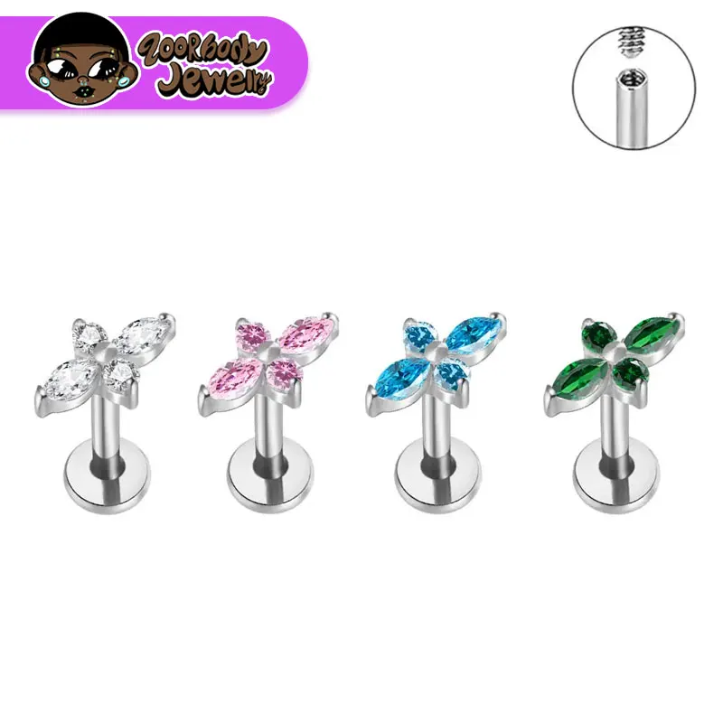 

G23 Titanium 5A CZ Labret Piercing Star Flat Back Stud Earring Helix Cartilage Monroe Medusa Tragus Piercing Body Jewelry