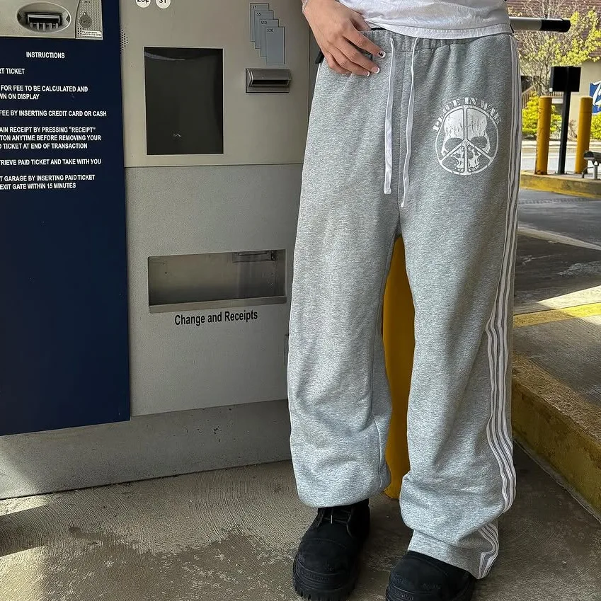 

High-Waisted Striped Patchwork Casual Pants Loose Straight Leg Sports Sweatpants Autumn Wide Leg Hanging Trousers