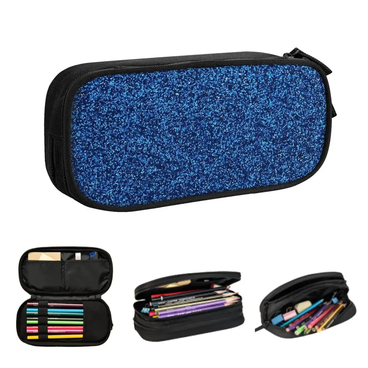 A Little Blue Glitter Pencil Cases Large Capacity Pen Bags Pen Box Pencil Pouch For Boys Girls Students Stationery School Office