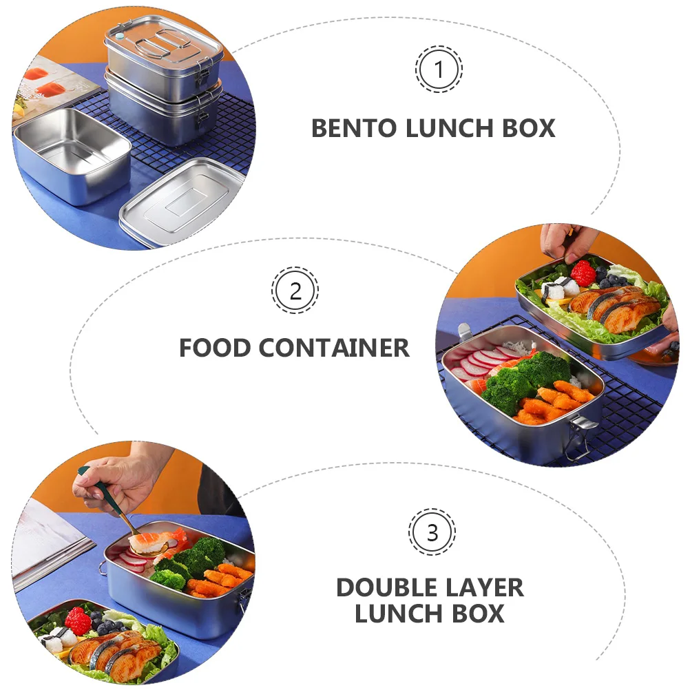 

Stainless Steel Lunch Box Double Layer Food Container Portable Convenient Lunchbox Smooth Polishing