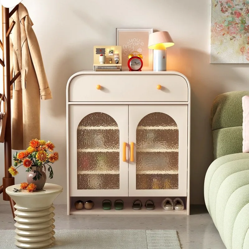 Cream style shoe cabinet, home entrance cabinet, integrated shoe rack against the wall, indoor corridor and outdoor explosion