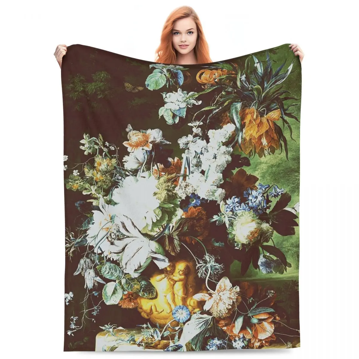 

Vintage Green Floral Oil Painting Blankets Fleece Sofa Throw Blanket Throw Blankets for Bedroom Office Throws Bedspread Quilt