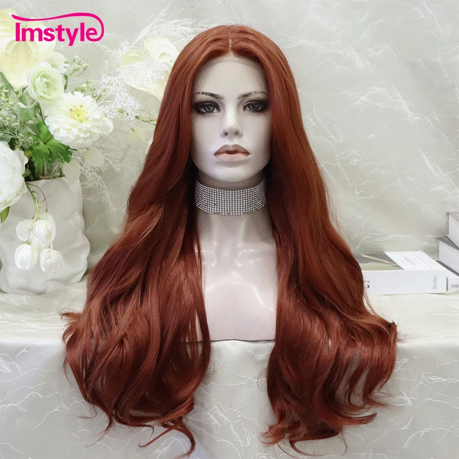 

Imstyle Synthetic Lace Front Wig Ginger Lace Wigs For Women Cosplay Red Copper Long Natural Wavy Wig Heat Resistsant Fiber