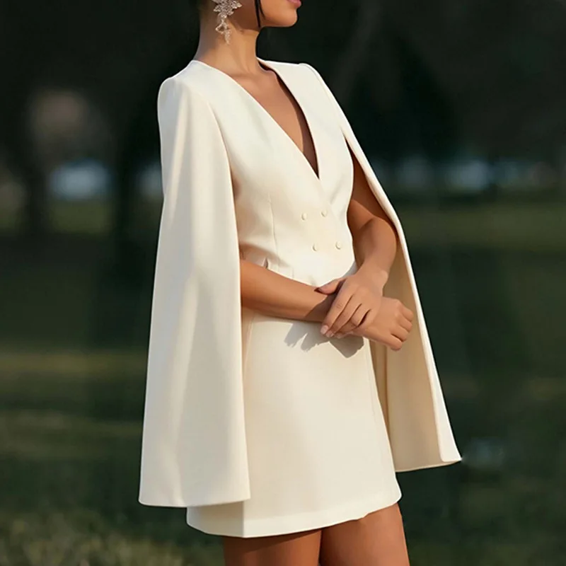 

Spring New Women's Dress Pure Color Long Skirt with Shoulder Shawl Cowl Neck Design Elegant Style Casual Business Suit