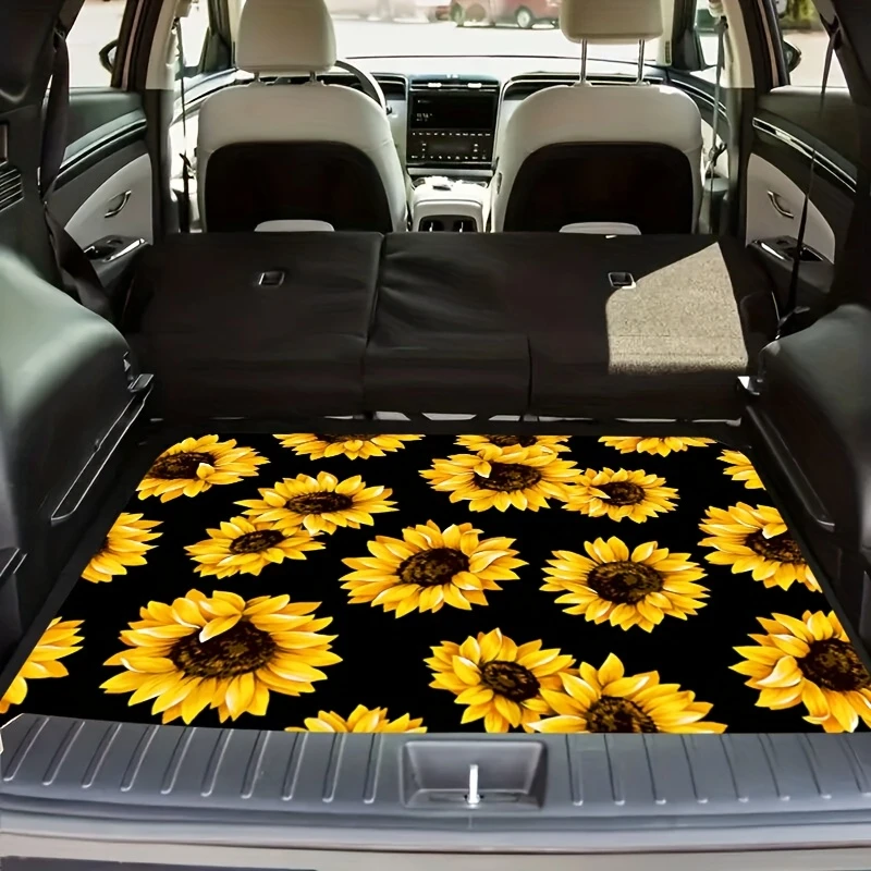 VIKAMA Sunflower Trunk Mat Yellow Durable Non Slip Universal Boot Liner Floral Car Interior Mat