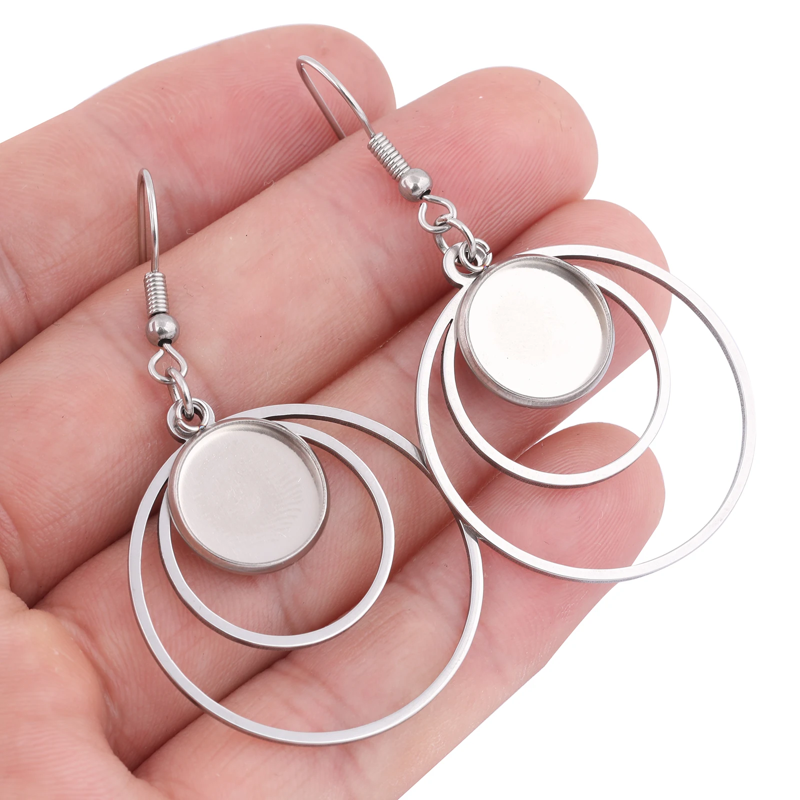 10 sztuk podwójna obręcz ze stali nierdzewnej podstawa kolczyka wykroje 12mm Cabochon ustawienie tace Diy haki ustalenia do tworzenia biżuterii