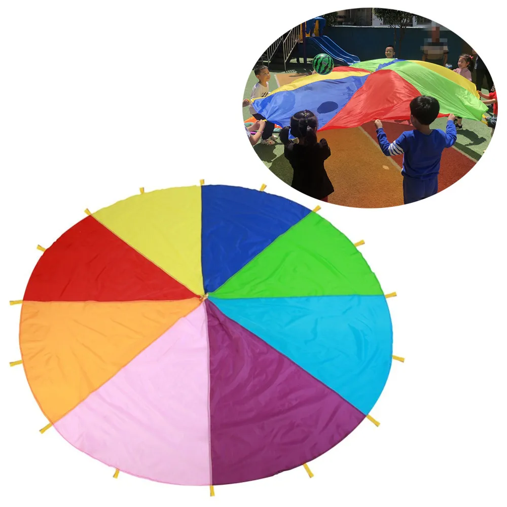 Multiple People Outdoor Camping Rainbow Umbrella Parachute Toy Jump-Sack Ballute Play Interactive Teamwork Game Toy For Kids Gif