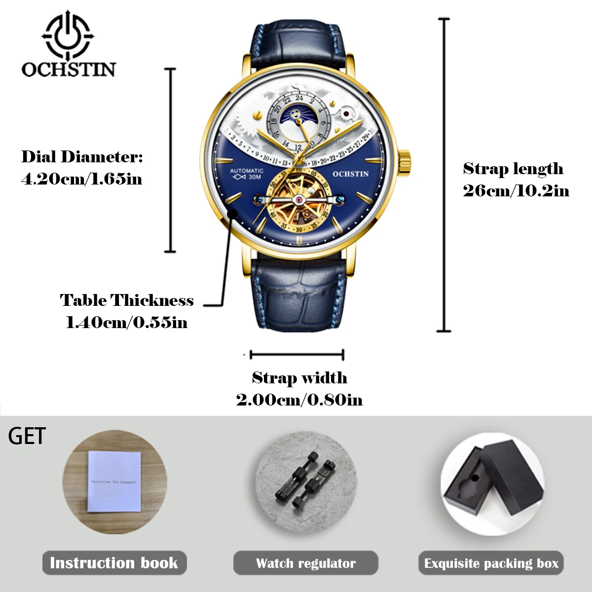 OCHSTIN Ingenuity Series Automatic Hollow Tourbillon Mechanical Watch Head Layer Cowhide High-grade Men\'s Mechanical Watch