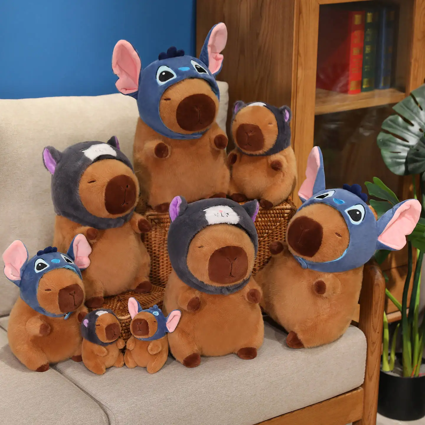 

Headgear Capybara With Pikachu Hat Stitch Lucifer Cat Hat Plush Toy Stuffed Animals Capybara Doll Girl Bag Pendant Xmas Gifts