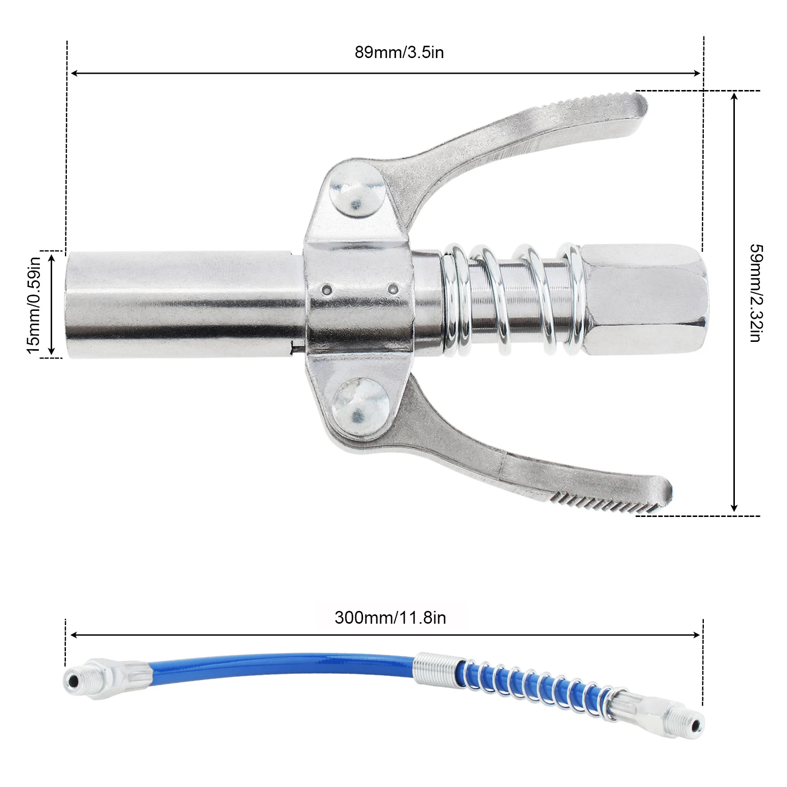 Grease Gun Coupler 12000PSI Double Handle Release Grease Tip for Excavators / Harvesters / Automobile Repair with Flexible Tube