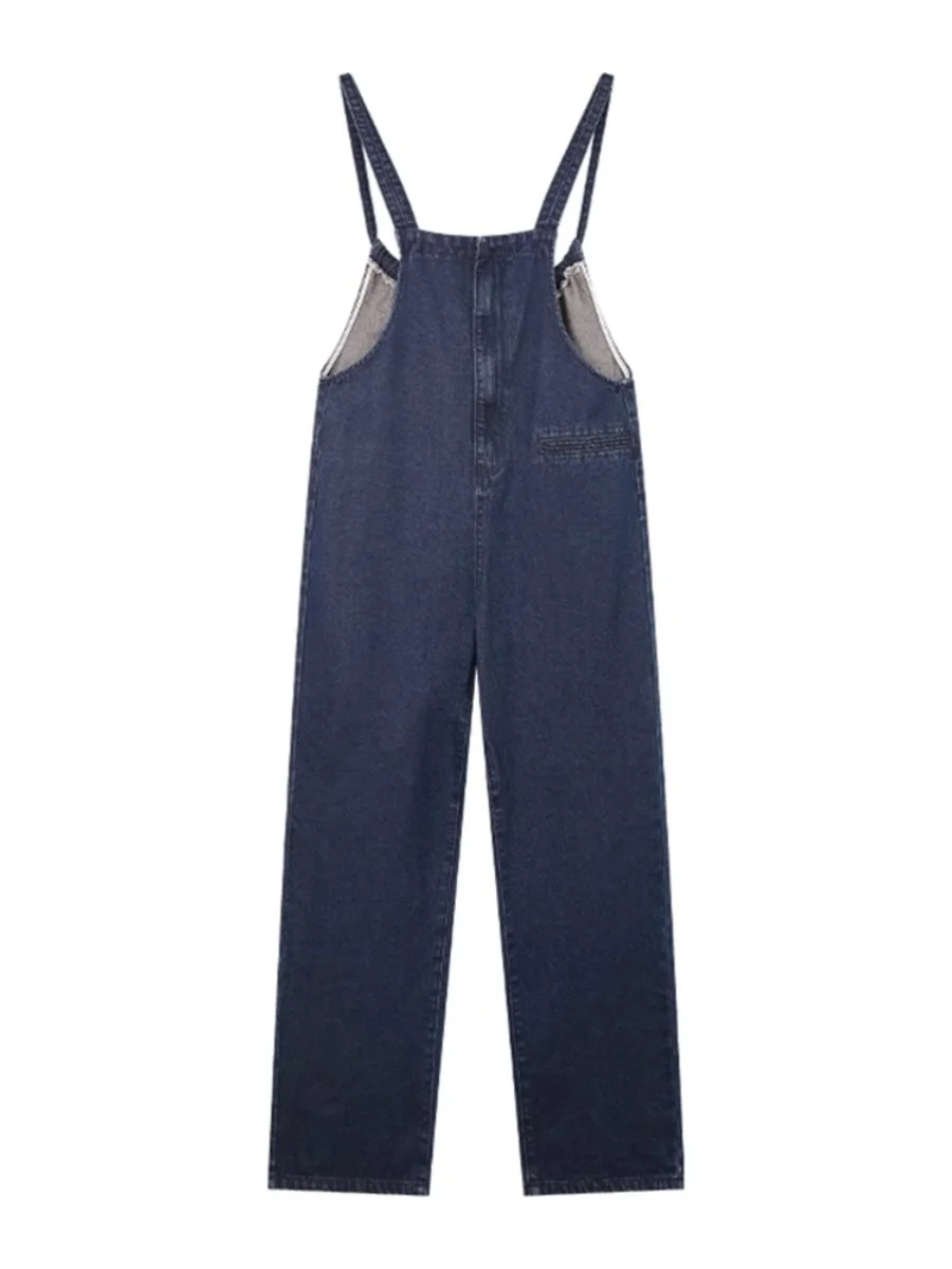 Damskie ogrodniczki dżinsowe z wysokim stanem i szerokimi nogawkami, letni modny krój, wyszczuplające spodnie na szelkach, bawełna, elastyczny denim.