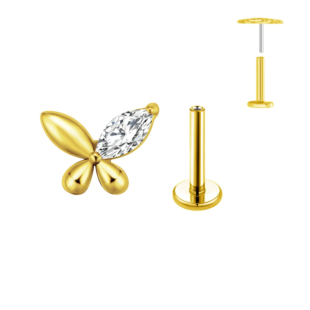 G23 Titanium Star Labret Piercing Push In Heart Earring Stud Threadless Cartilage Flatback Nose Stud Piercing Body Jewelry