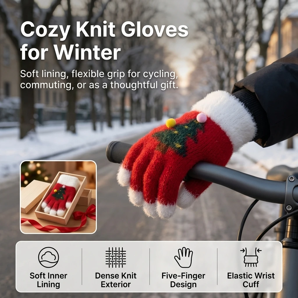 1 Pair Warm Knit Gloves Soft Faux Mink Lined Winter Handwear for Outdoor Commuting Cycling Driving Christmas Gift