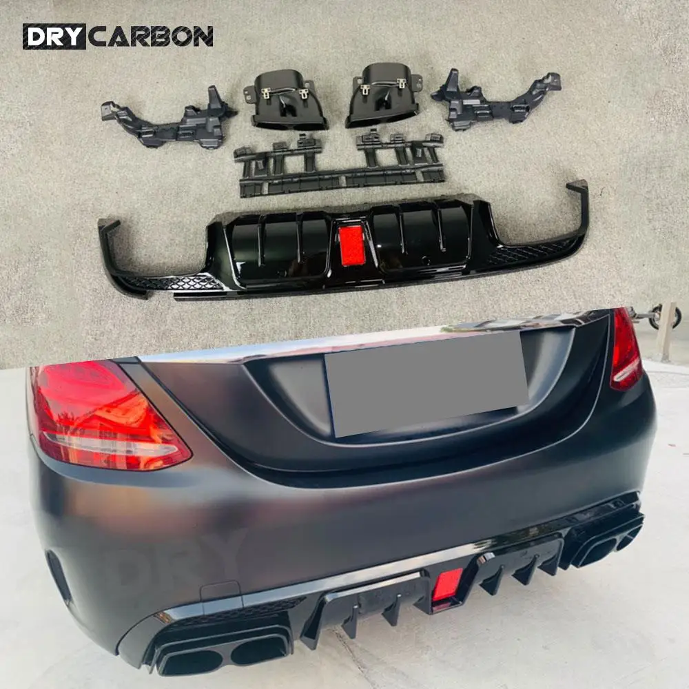 

Car Rear Bumper Diffuser Lip Spoiler for Benz C-Class W205 C200 C300 C400 C43 C63 AMG 2014-2021 Diffuser with Exhaust Tips